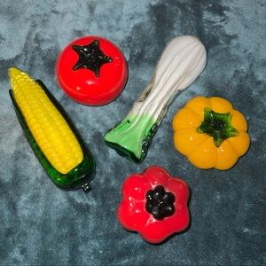 LOT OF 5 VINTAGE MURANO STYLE GLASS VEGETABLES//CORN LEEKS TOMATO PEPPER PUMPKIN